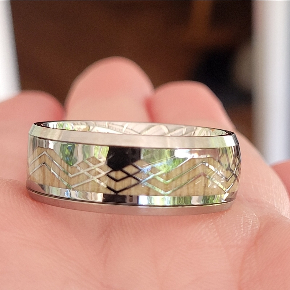Silver and Green Geometric Men's Ring